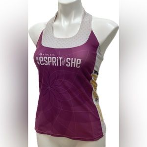 MOXIE CYCLING LIFETIME ATHLETA ESPRIT DE SHE PURPLE WHITE ATHLETIC TANK TOP